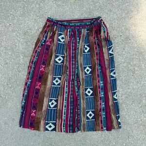 Vintage 80s Southwest Aztec Print Midi Skirt with Pockets Rayon Size 18